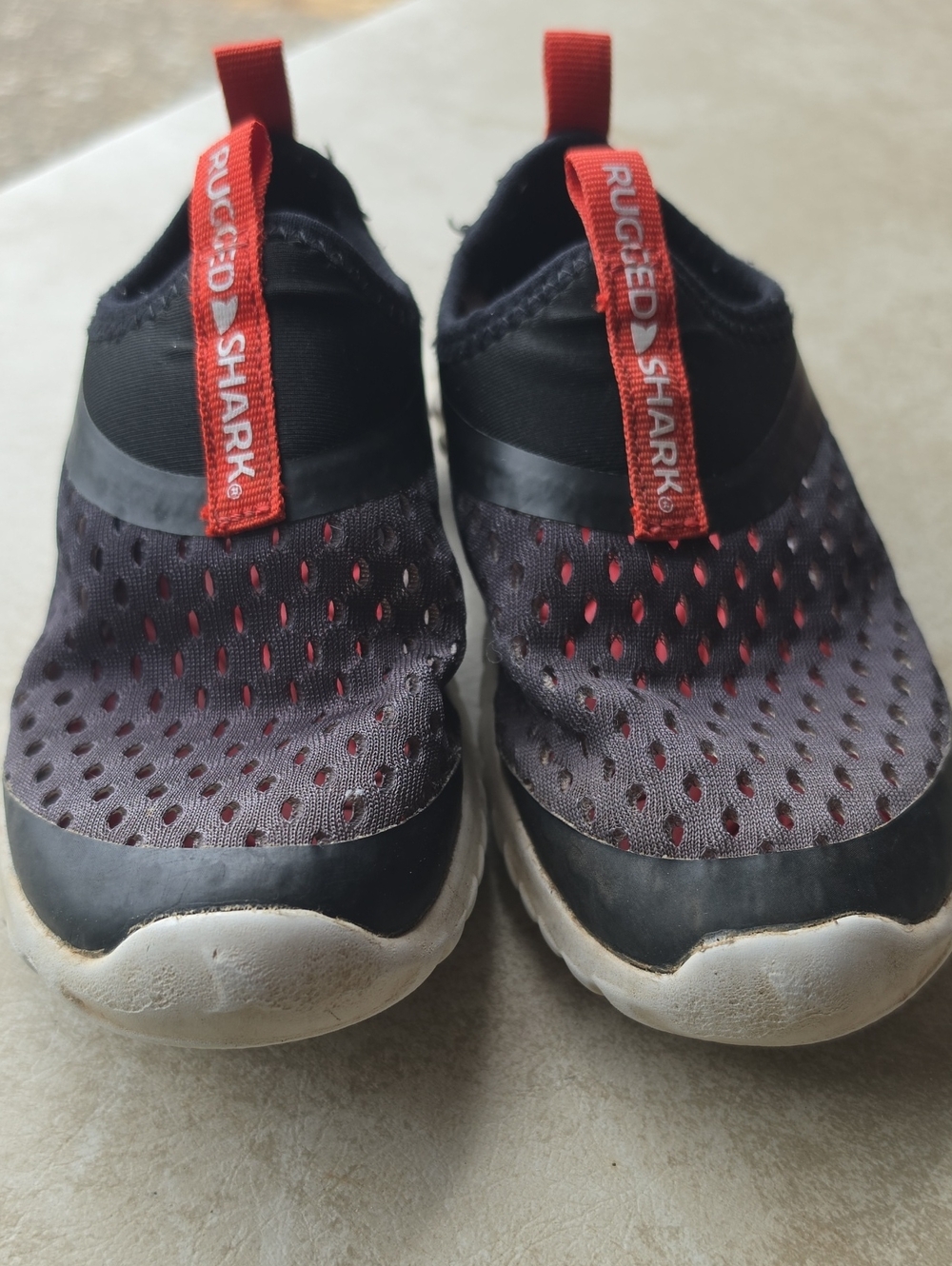 Rugged Shark Kids Black and Red Water Shoes - Slip-On Pool & Beach